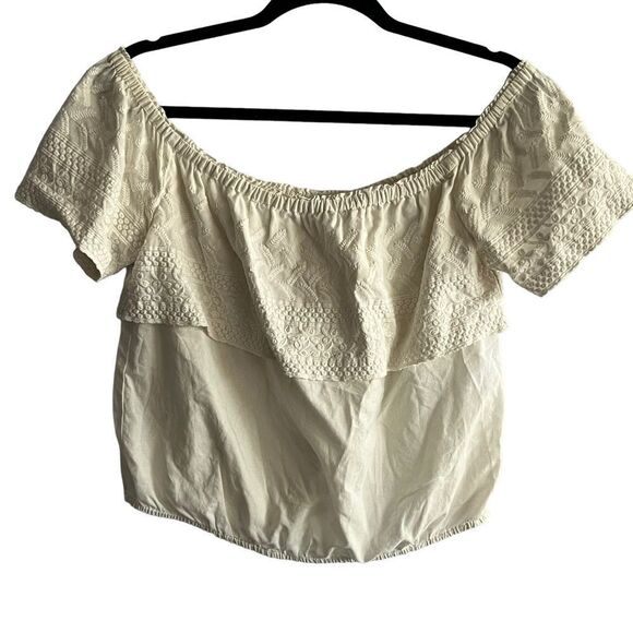 Women's Lucky Brand Cream Embroidered Off the Shoulder Ruffle Top - Picture 1 of 8